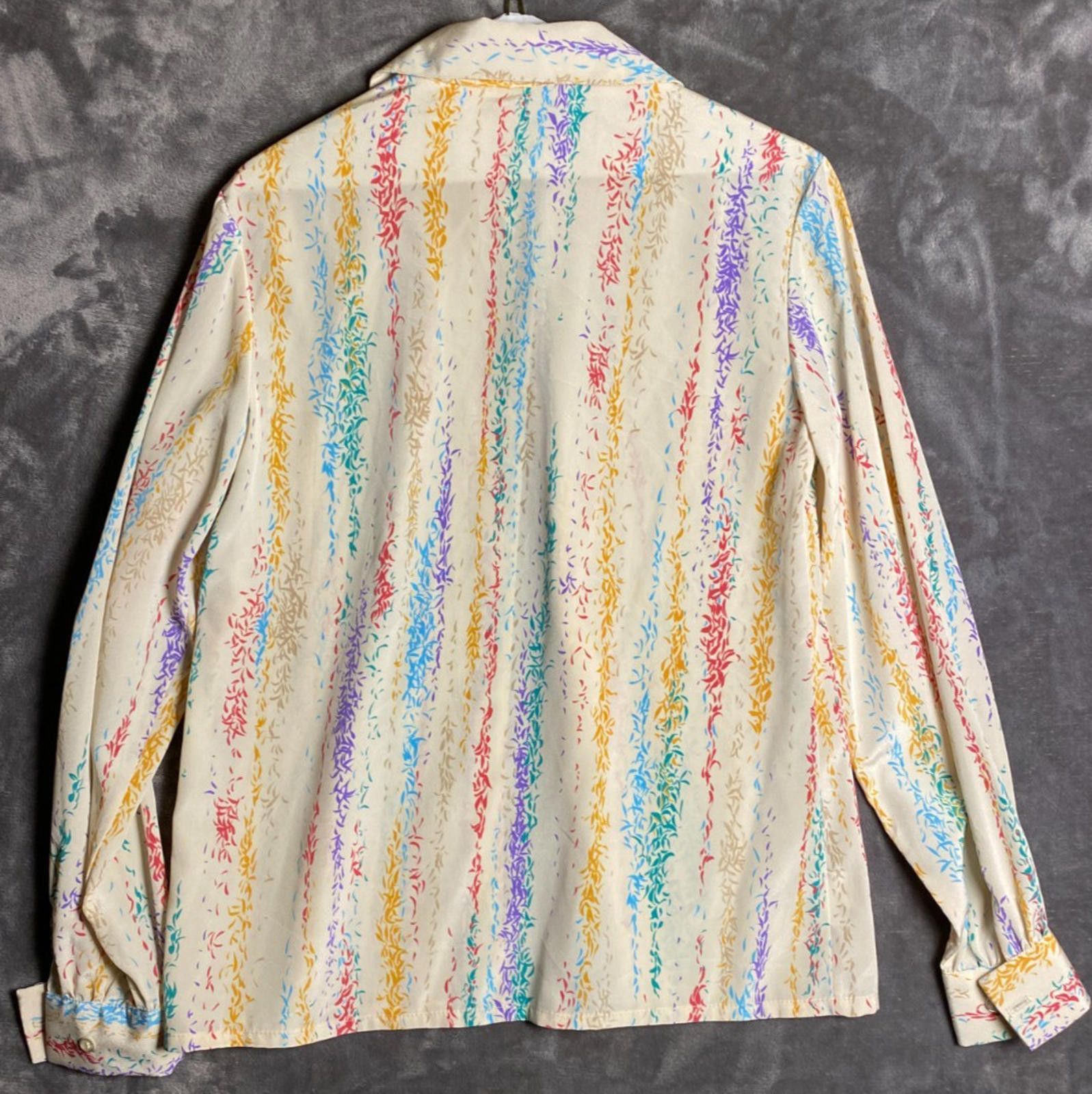 Designer Latiffa 70s Womens Sz.10 Tan Floral LS RND Collar Shirt (B14 Size L / US 10 / IT 46 - 2 Thumbnail