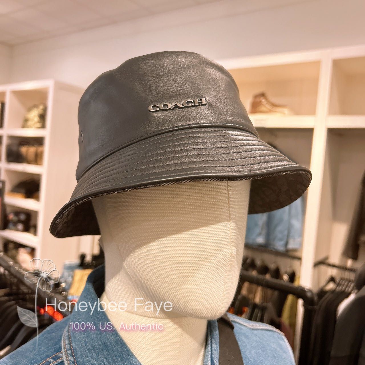 image of NWT Coach Women's Leather Bucket Hat Cb697 in Blue