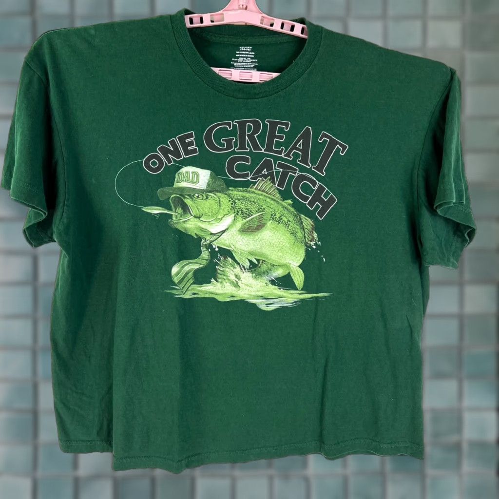 Vintage Bass Fishing Graphic Tee - Men’s 3XL Green One Great Catch Dad Shirt Size US XXL / EU 58 / 5 - 1 Thumbnail