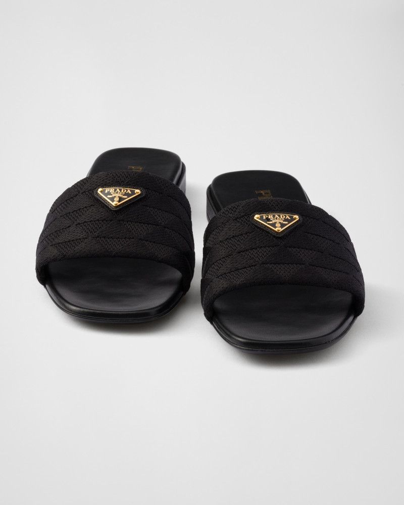 Prada o1B3y1r0526 Embroidered Fabric Slides in Black Size US 9 / IT 39 - 6 Thumbnail
