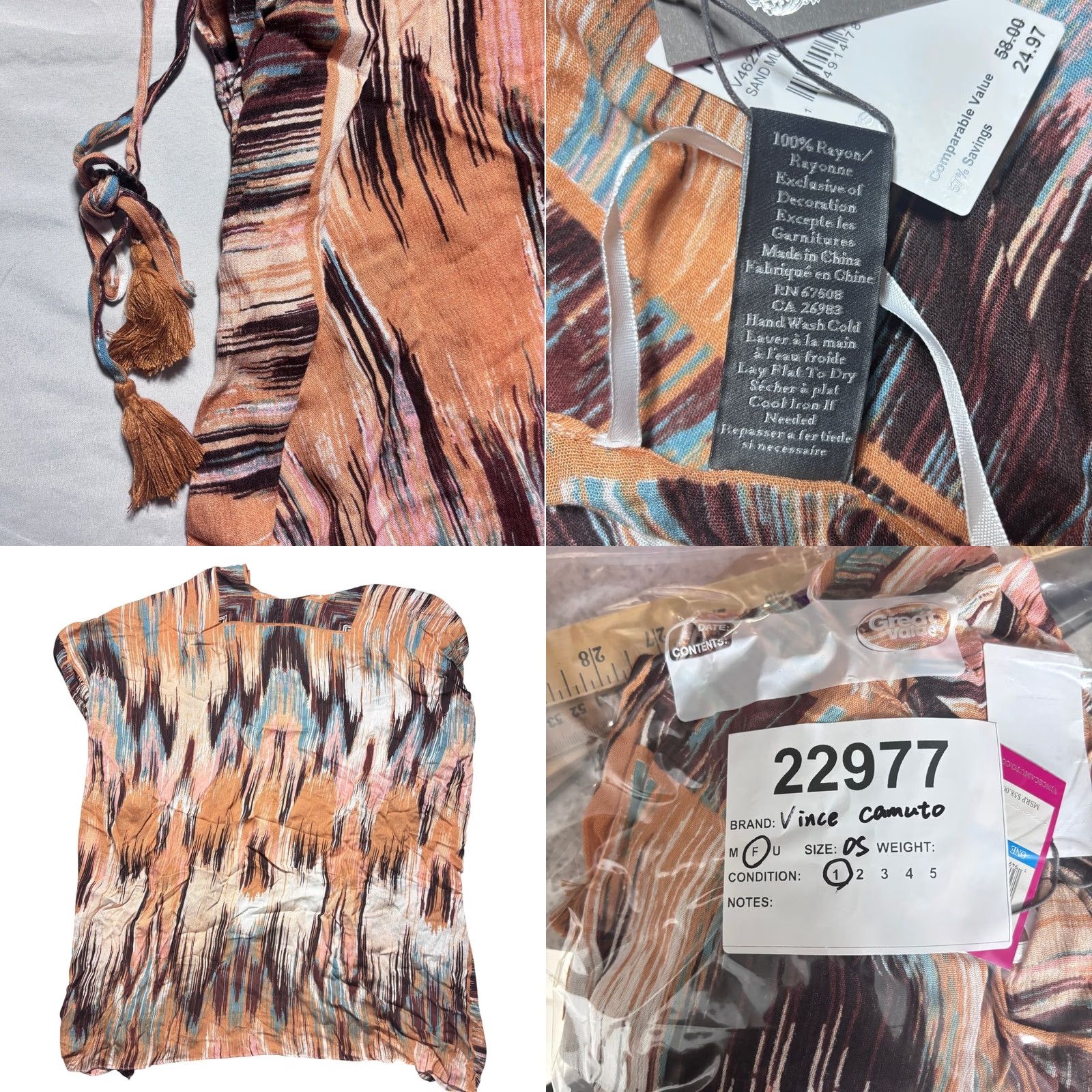 Vince Camuto Vince Camuto Kimono Cover Up Ikat Print Tassel Tie Sand Multi Women One Size NEW Size ONE SIZE - 8 Thumbnail