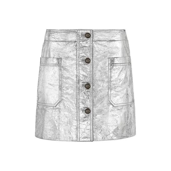 Dior Dior Silver Metallic Leather Mini Skirt 0079 Size 36" / US 14 / IT 50 - 1 Thumbnail