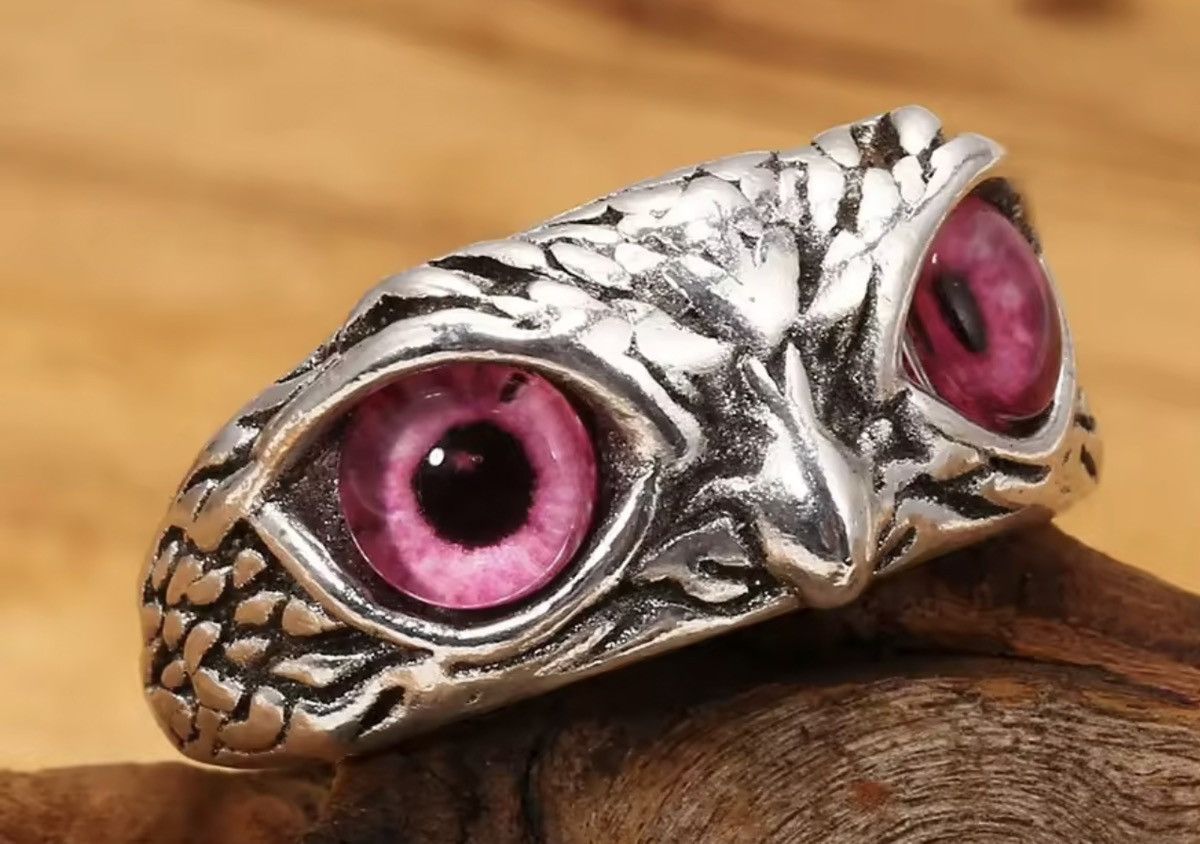 Jewelry Eye Owl Ring - Adjustable Silver Gothic Statement Band Size ONE SIZE - 2 Thumbnail