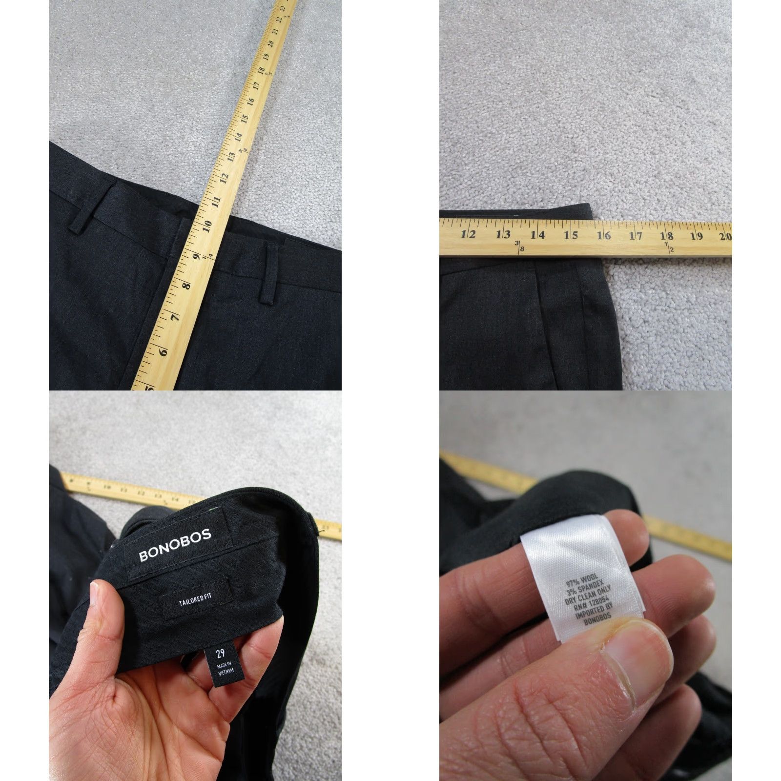 Bonobos Bonobos Dress Pants Mens 29 Dark Gray Wool Tailored Fit Slacks 29X37 90s Preppy USA Mens Size US 29 - 8 Thumbnail