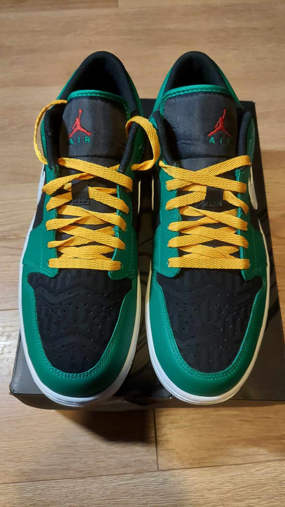 image of Nike Jordan 1 Low Se Holiday Special (2022) Shoes in Malachite/Black/Taxi, Men's (Size 13)