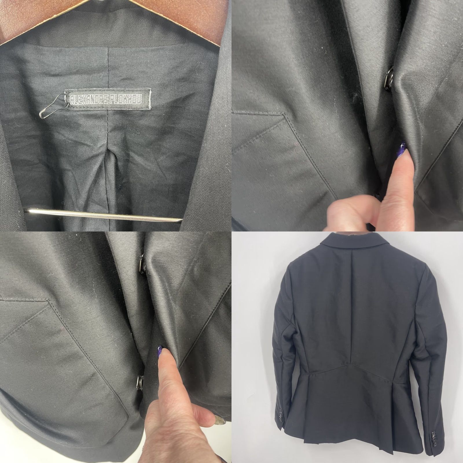 Vintage VINTAGE Alexandre Plokhov Blazer Women’s Medium Black Wool Blend Formal Suit Jacket Mens Style Elegant Designer 2010s Size S / US 4 / IT 40 - 8 Thumbnail
