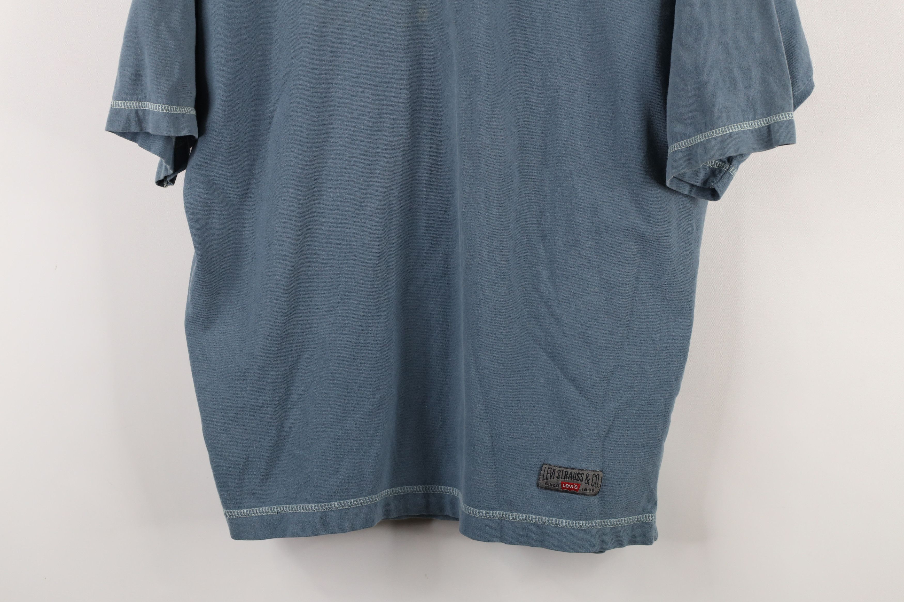 Levi's × Vintage Vintage 90s Levis Baggy Fit Ribbed Henley T-Shirt Blue Size US M / EU 48-50 / 2 - 3 Thumbnail