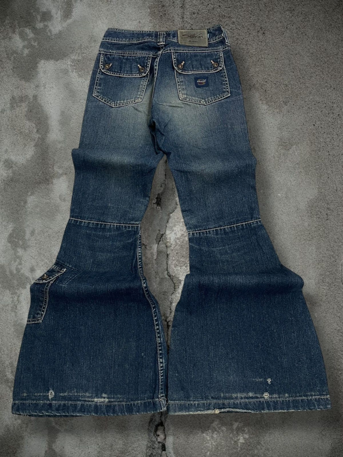 Japanese Brand Vintage 1990s Japan Designer Silver Big Bootcut Denim Size US 26 / EU 42 - 9 Thumbnail