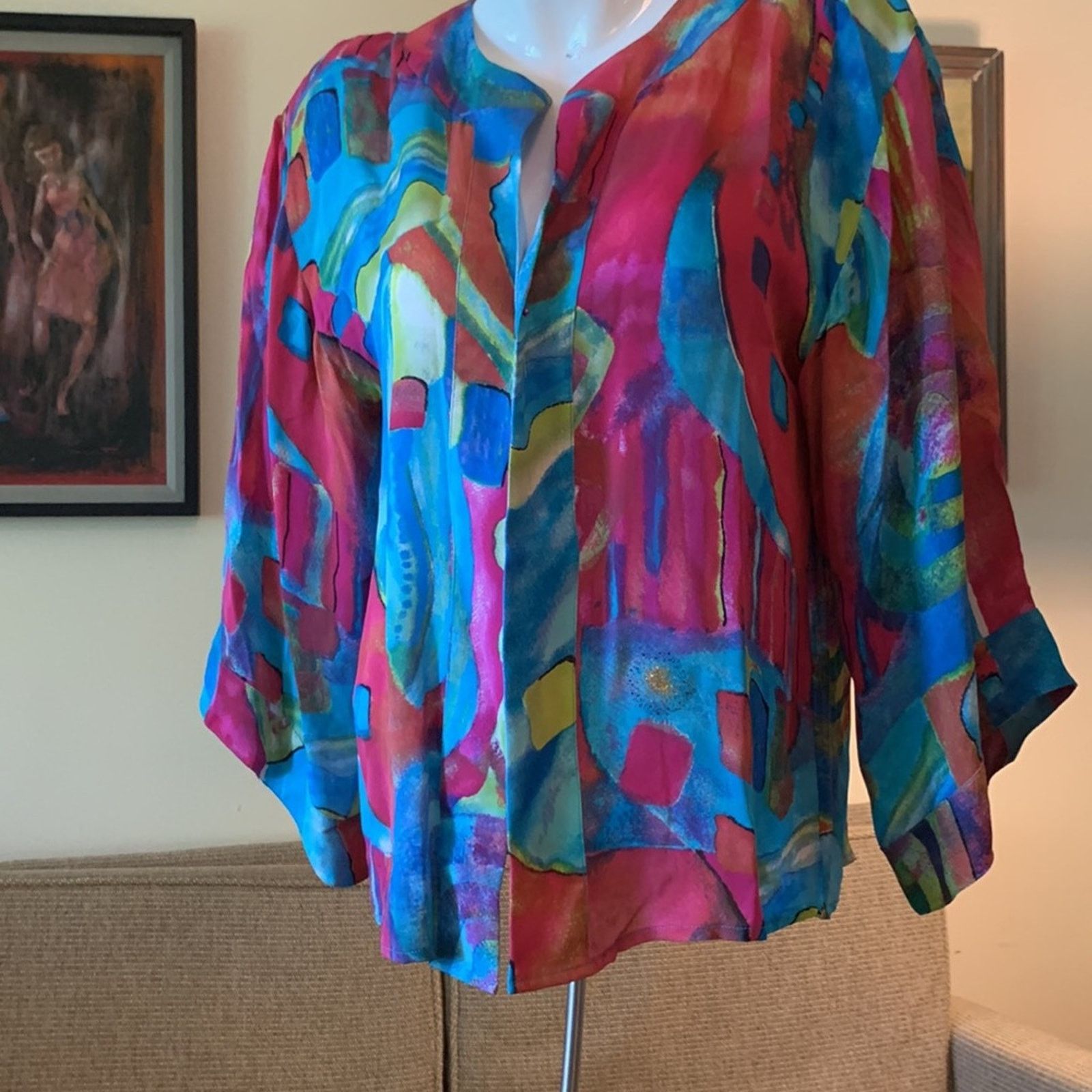 Chicos Chicos silk cropped kimono robe watercolor print silk Size M / US 6-8 / IT 42-44 - 2 Thumbnail