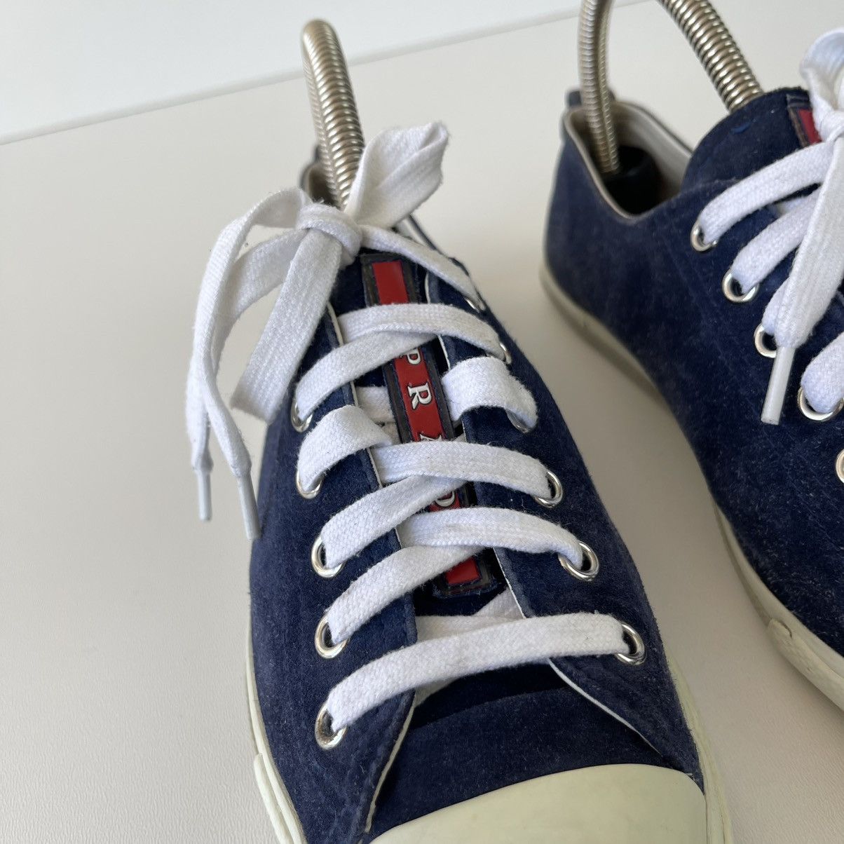 Prada Prada Sport Lace-Up Trainers Leather Sneakers Blue 3E4739 Size US 5.5 / EU 38 - 6 Thumbnail