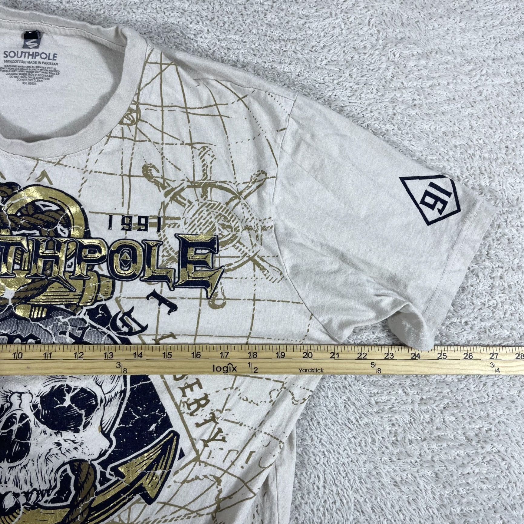 Southpole VINTAGE Southpole Shirt Mens Large Beige Skull Y2K Grunge Emo Nautical Skate Rap Size US L / EU 52-54 / 3 - 7 Thumbnail