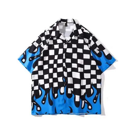 Other Checker Fire Print Graphic Short Sleeve Button Up Shirt Size US XL / EU 56 / 4 - 1 Thumbnail