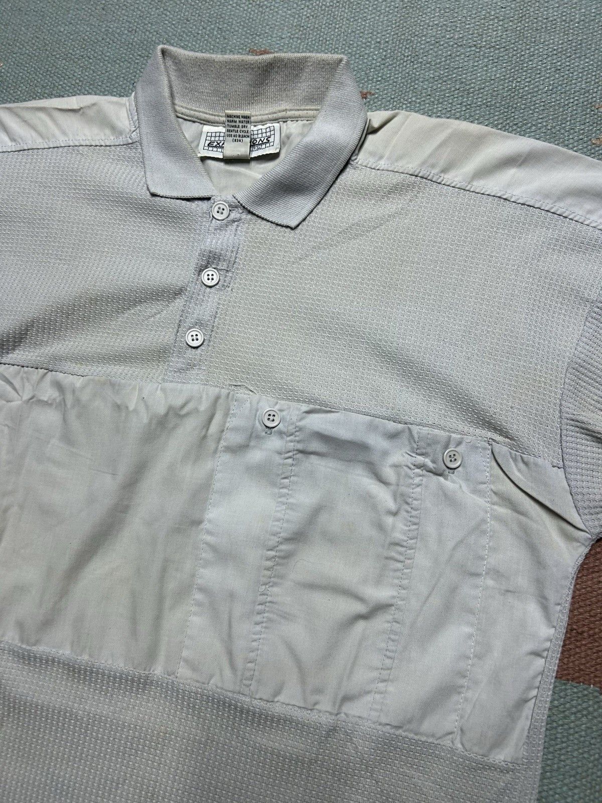 Vintage Vintage 80s polo shirt waffle knit mesh gray mod boxy medium Size US M / EU 48-50 / 2 - 2 Thumbnail