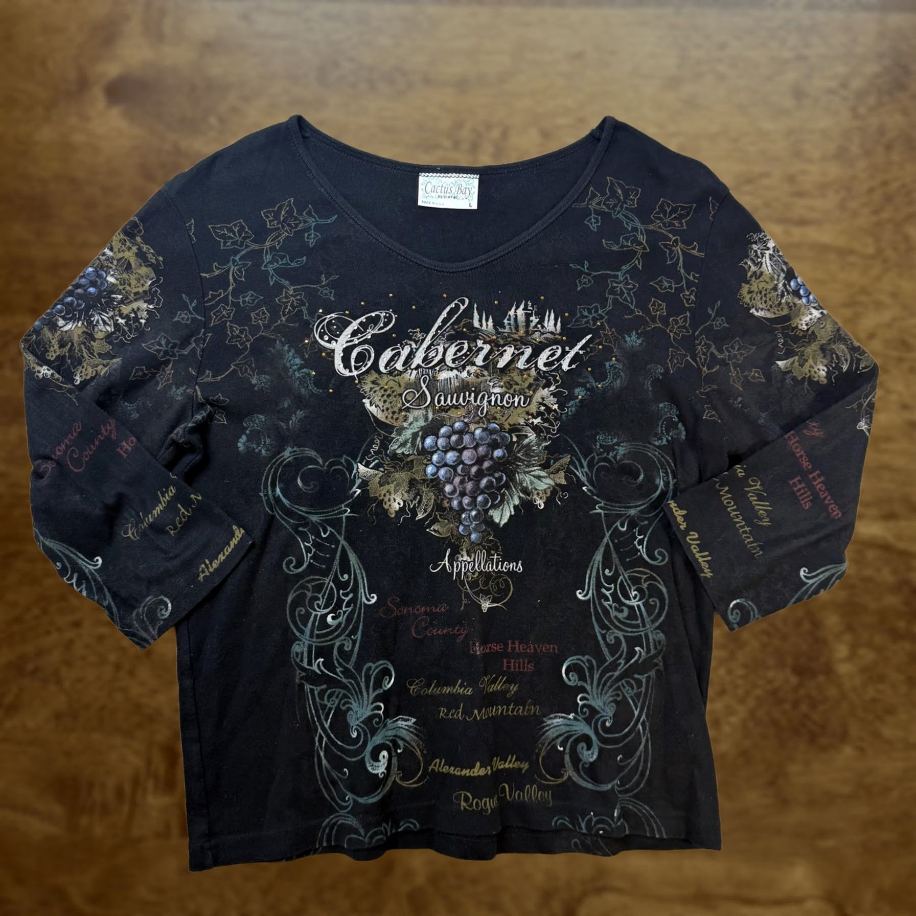 Vintage VINTAGE Y2K Cactus Bay Shirt Womens Large Black Cabernet Wine Rhinestone USA 3/4 Sleeve Size L / US 10 / IT 46 - 1 Thumbnail