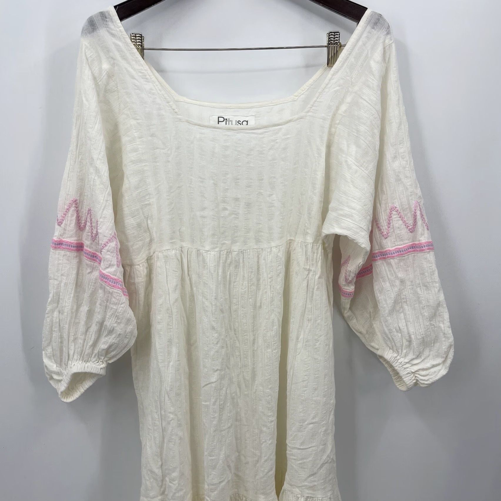 Vintage Pitusa Womens Dress Pitusa Ivory Knit 3/4 Sleeve Embroidered Cottagecore Knee Length L Petite M/L Sh fit Bohemian Beach Summer Holiday Womens Size L / US 10 / IT 46 - 2 Thumbnail