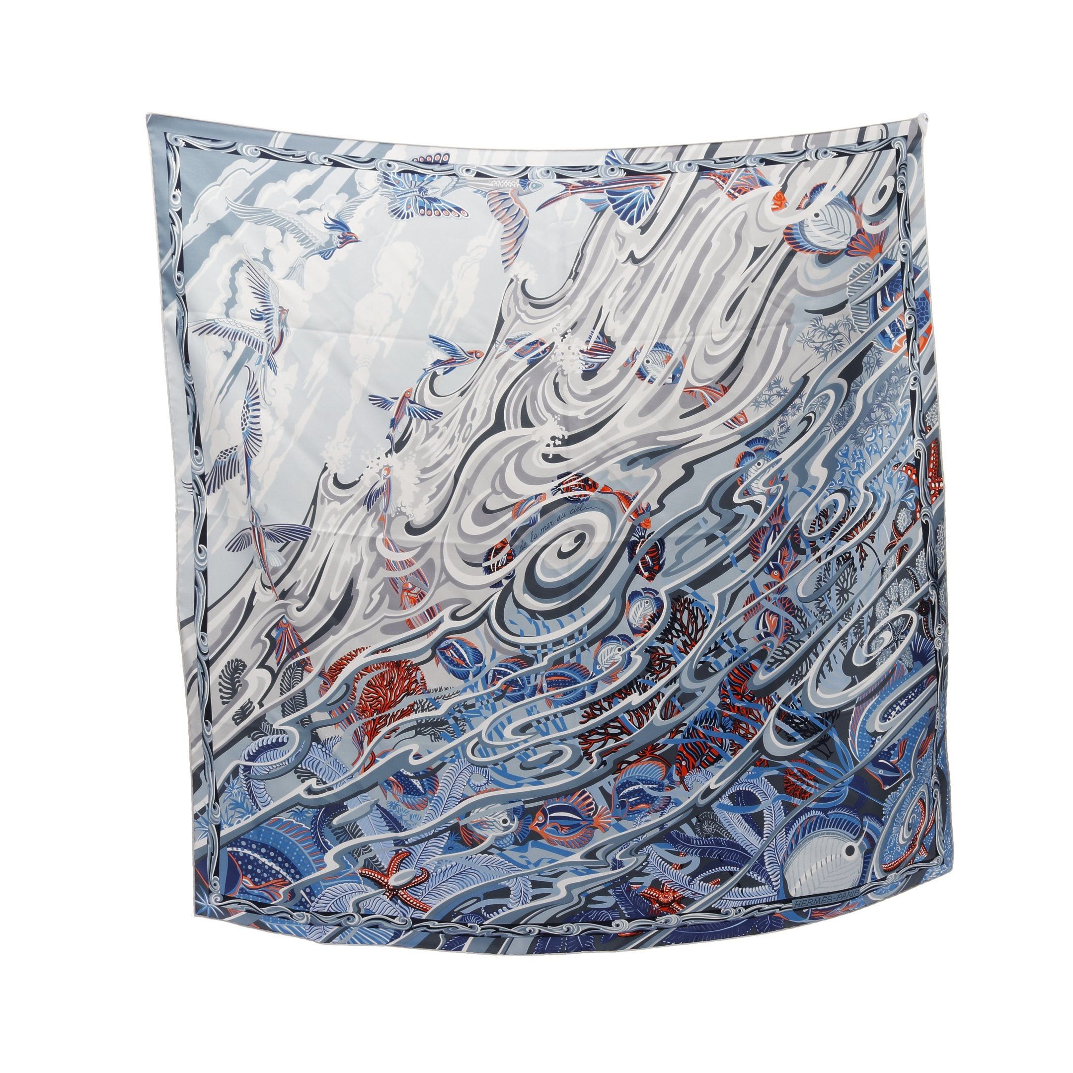 Hermes Hermes Carres 90 De La Mer Au Ciel Scarf Silk Blue Multicolor Size ONE SIZE - 1 Thumbnail