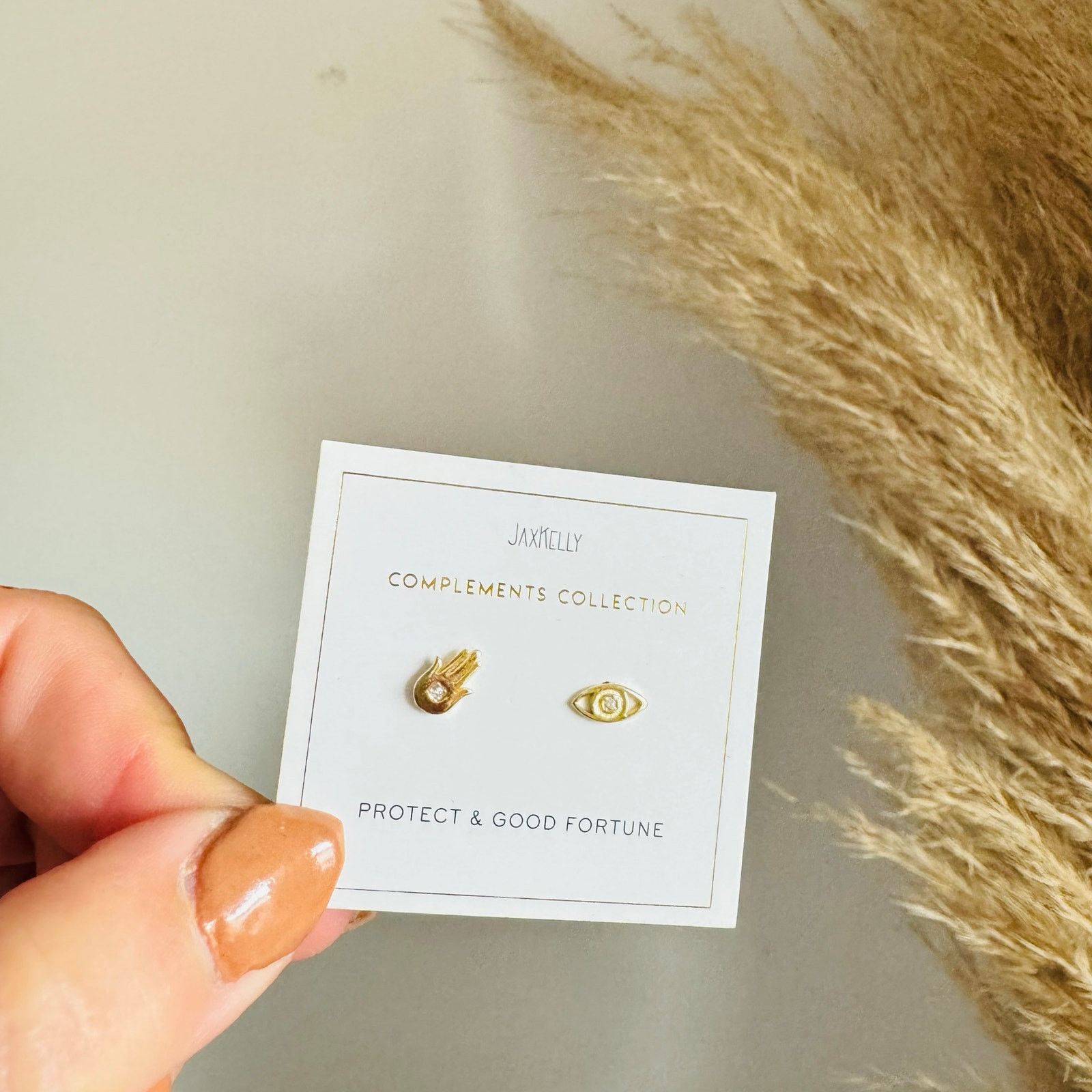 Anthropologie NEW ANTHROPOLOGIE 18kt Gold Hand Evil Eye Stud Earring Set Size ONE SIZE - 8 Thumbnail