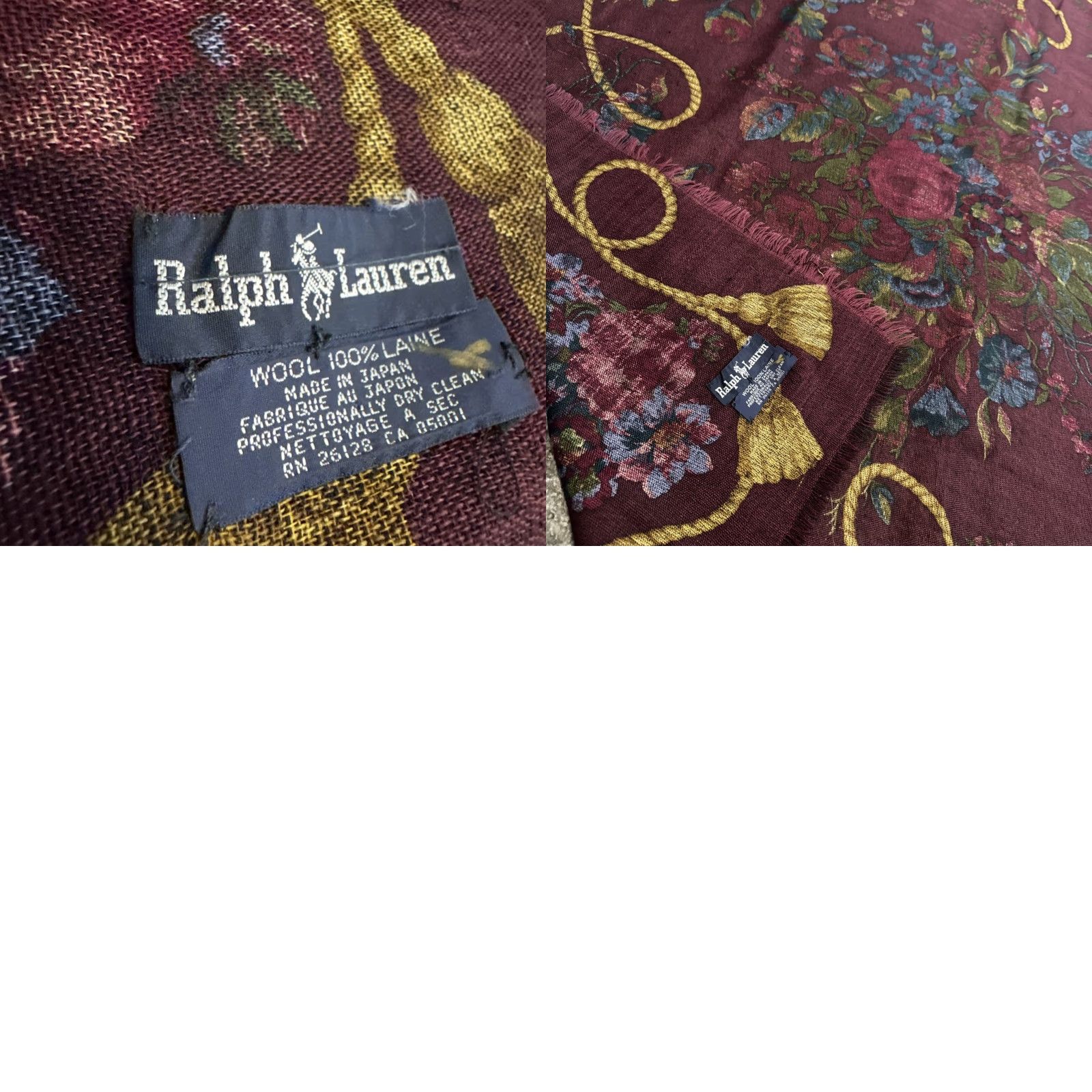 Vintage VINTAGE Polo Ralph Lauren Scarf Women's Wool Floral Rose Burgundy Red Heritage 100% Wool Size ONE SIZE - 8 Thumbnail