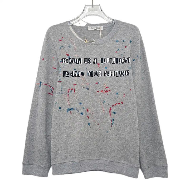 Valentino Valentino Gray Cotton Long Sleeve Crop Sweatshirt 0089 Size M / US 6-8 / IT 42-44 - 1 Thumbnail