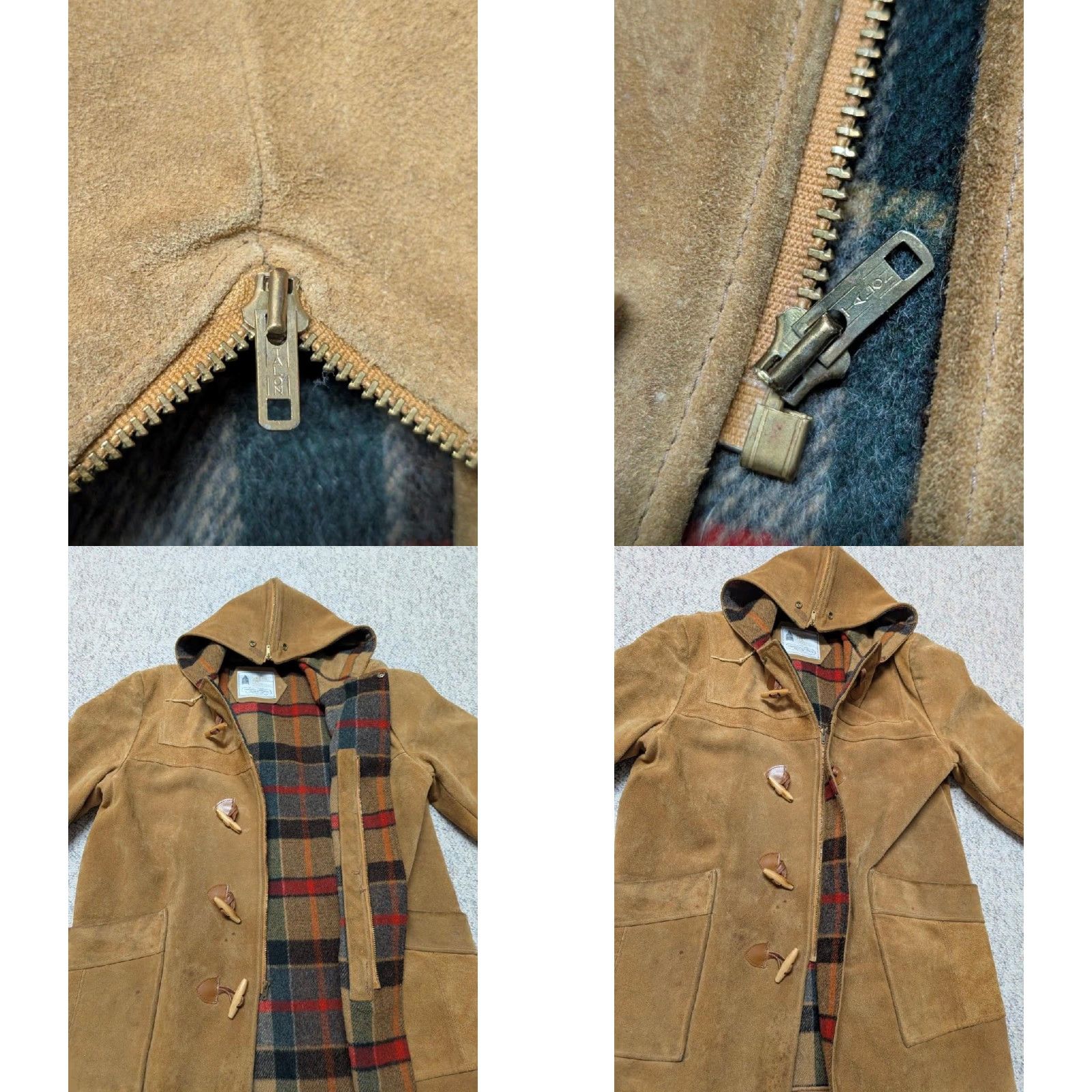 London Fog VINTAGE London Fog Duffle Coat Leather Cowhide Split-Suede 42 Brown Hooded Wool Lined M Mens Coat Jacket Size US M / EU 48-50 / 2 - 9 Thumbnail