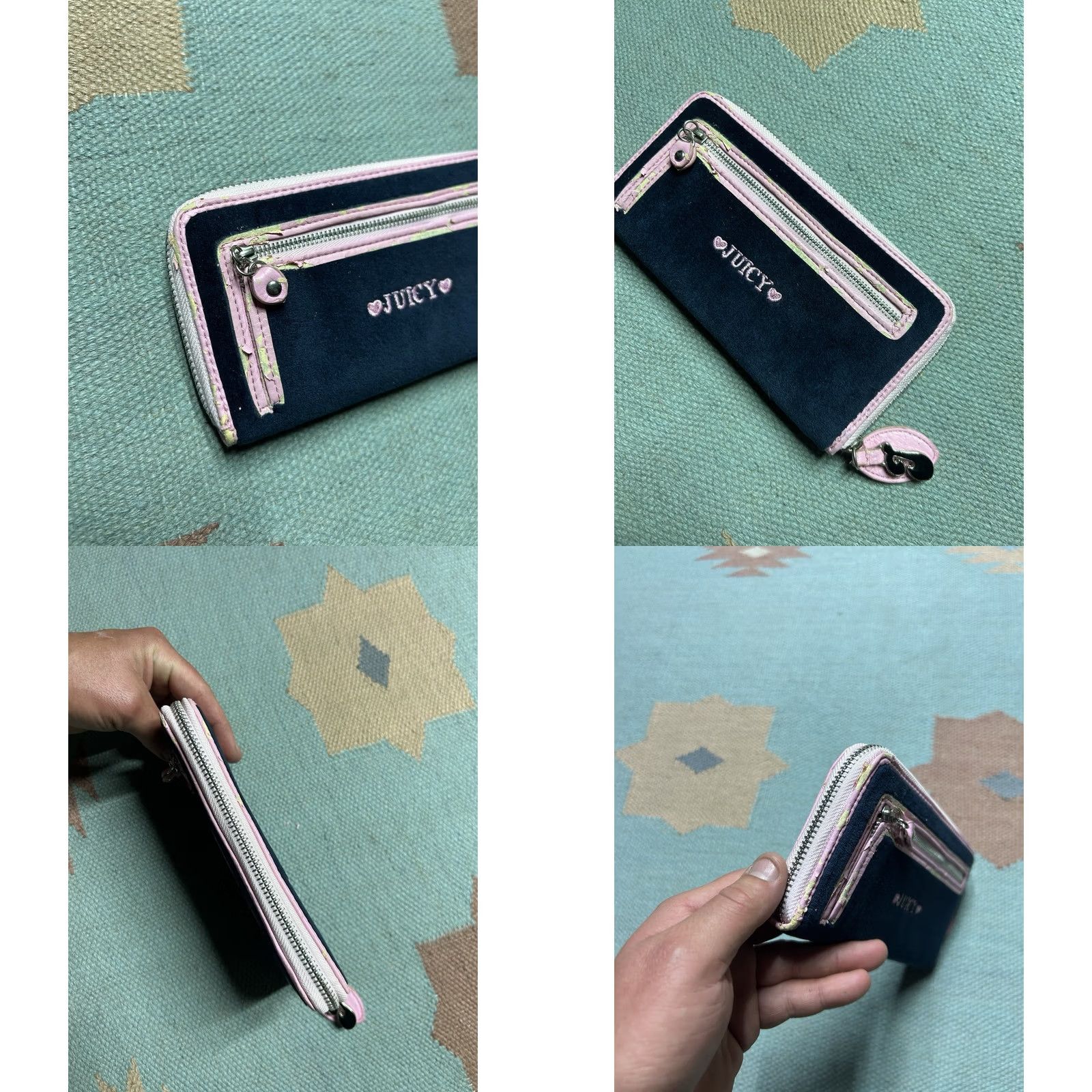 Juicy Couture Juicy Couture Wallet Zip Clutch Wristlet Black Velvet Embroidered Pink Womens Size ONE SIZE - 8 Thumbnail