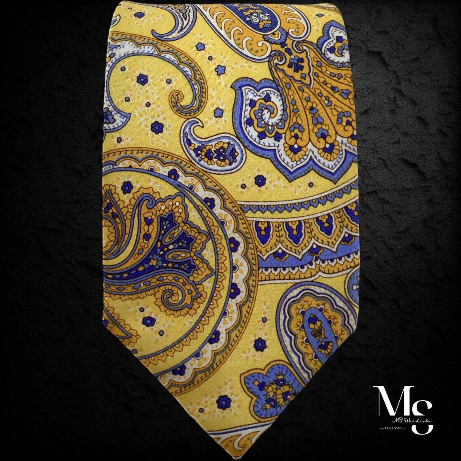 Croft & Barrow CROFT & BARROW Yellow Paisley Hand Made Tie W: 3.25" EX COND Size ONE SIZE - 4 Thumbnail