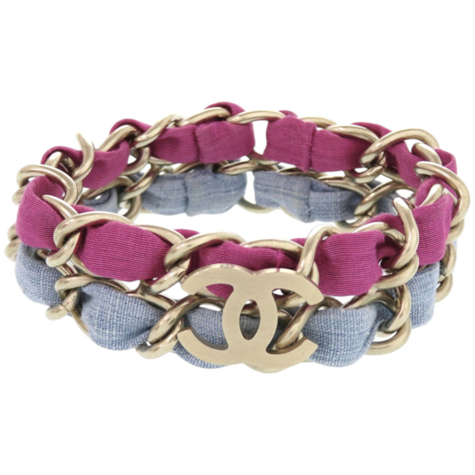 Chanel CHANEL 2-Strand Chain Coco Mark Metal Fabric Purple and Light Blue Bracelet 0837 Size ONE SIZE - 1 Thumbnail