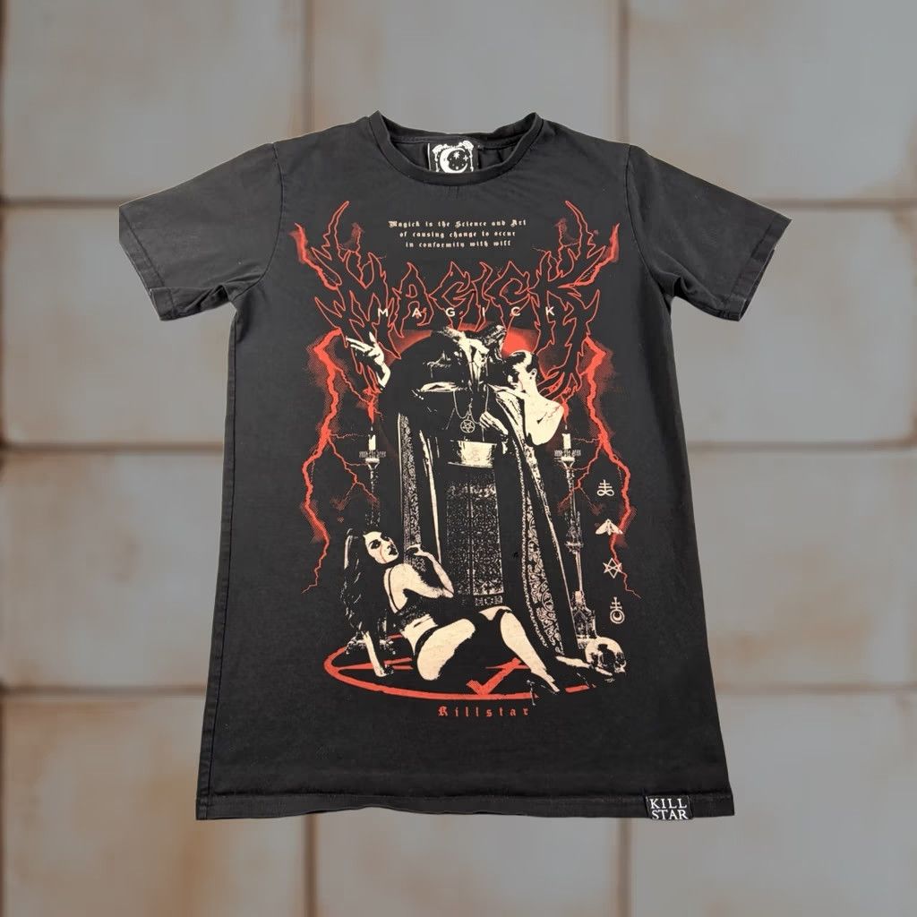 Killstar KILLSTAR T-Shirt Size S Black Crew Neck Graphic Print Gothic Skull Demon Cat Luxury Magick Short Sleeve Unisex Adults Size US S / EU 44-46 / 1 - 1 Thumbnail