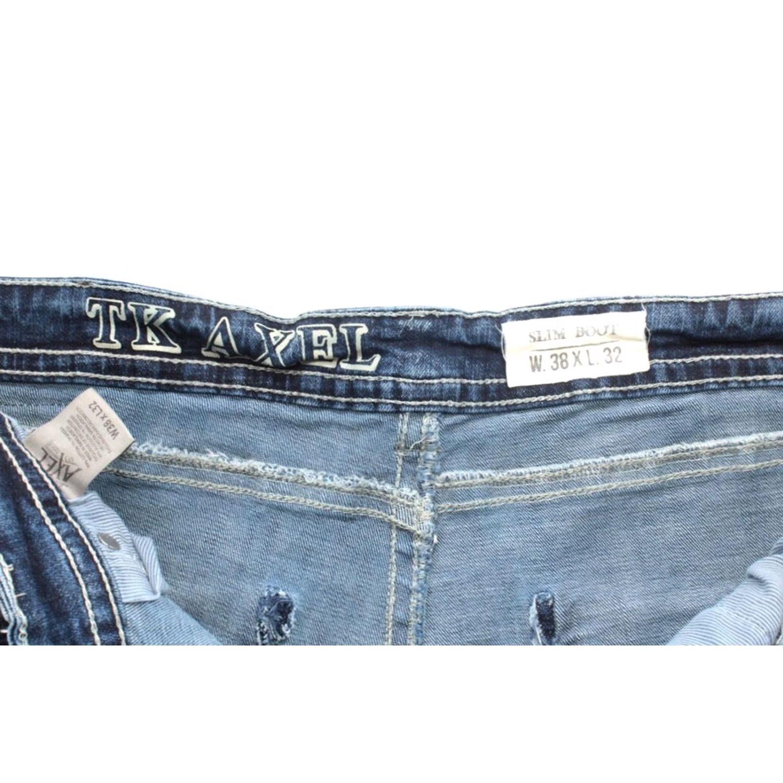 Vintage TK Axel Slim Bootcut Jeans Mens 40x31 Blue Denim Cotton Blend Embroidered Size US 40 / EU 56 - 7 Thumbnail