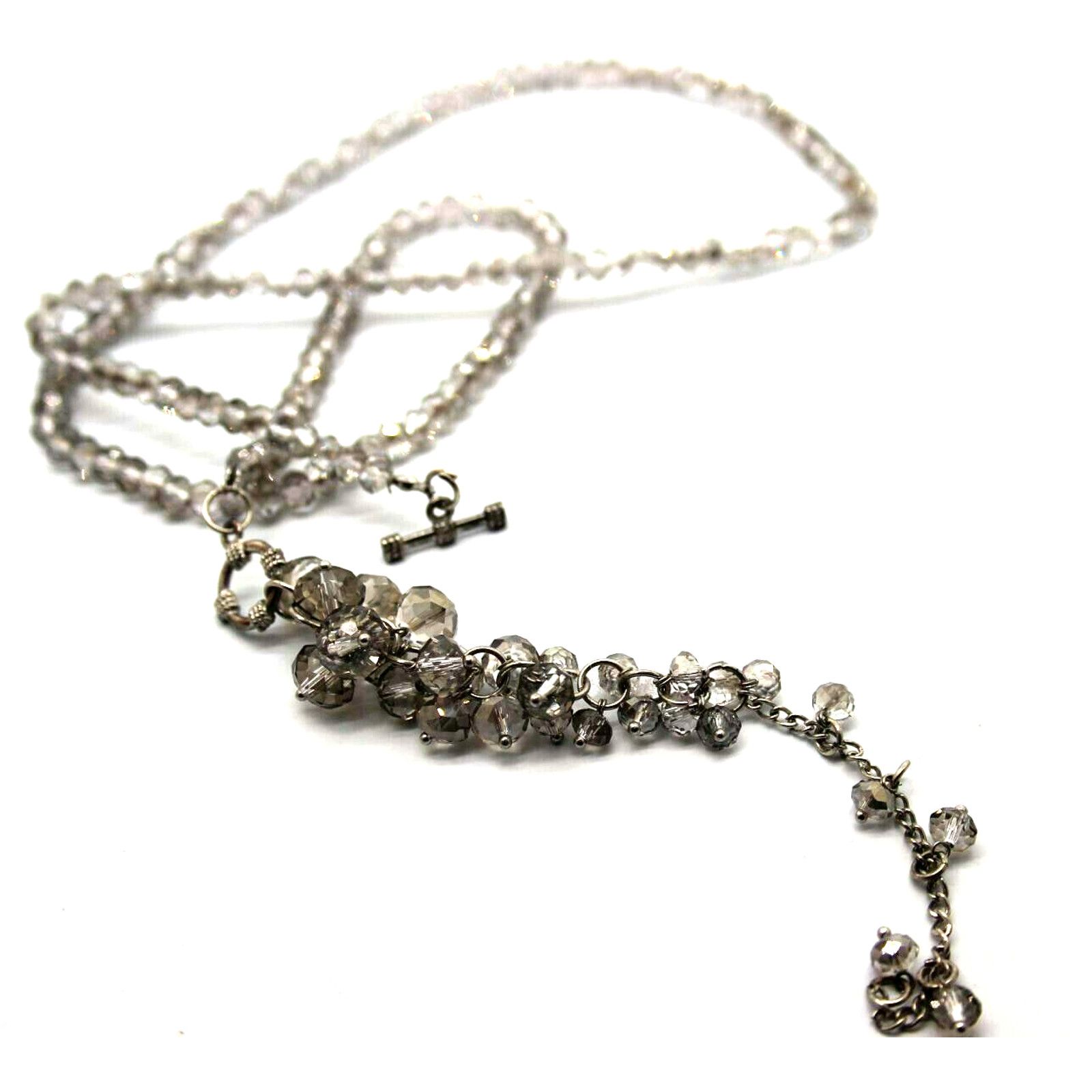 Other Sparkling Smokey Silver Crystal Bead Necklace Lariat Toggle Size ONE SIZE - 2 Thumbnail
