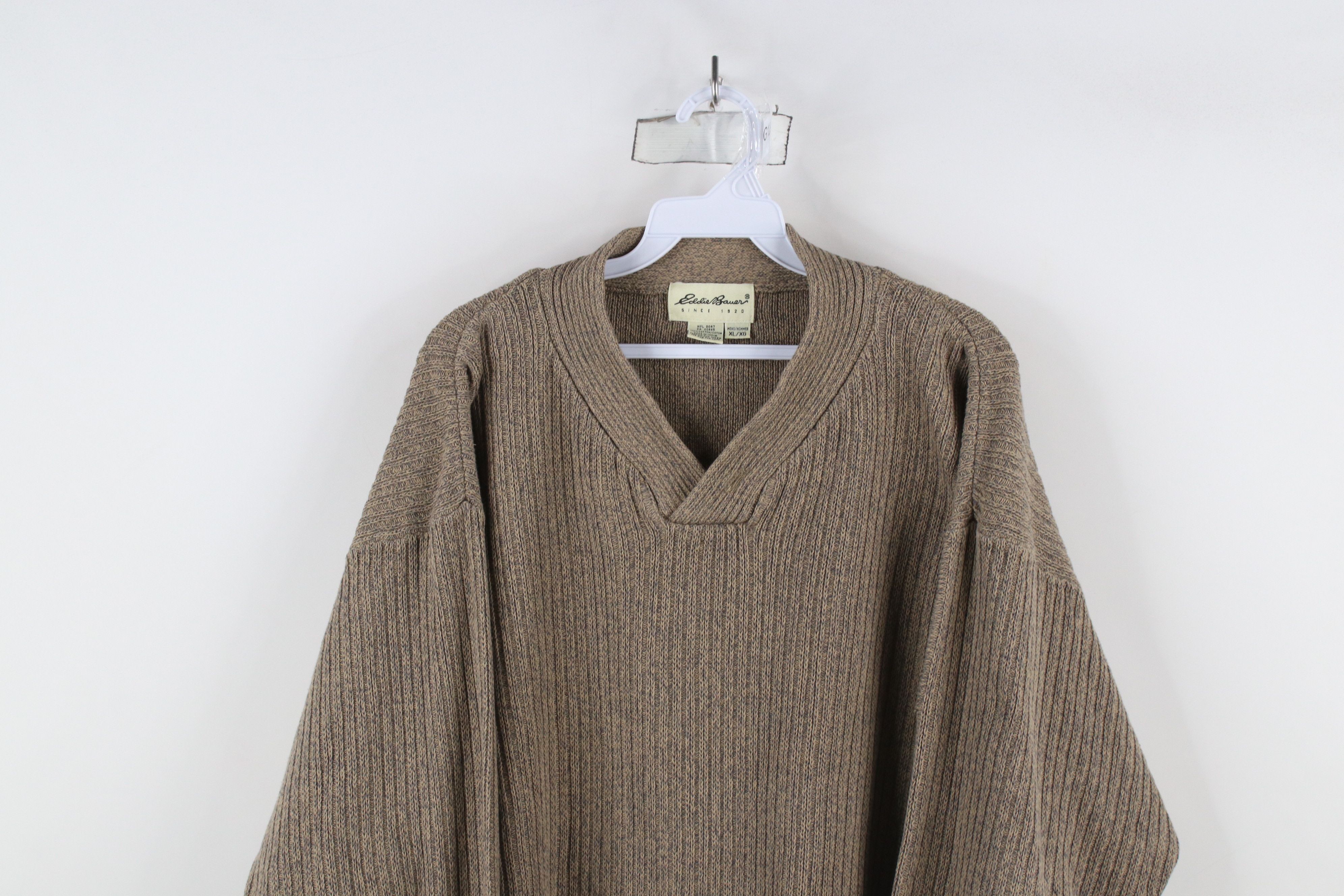 Eddie Bauer × Vintage Vintage 90s Eddie Bauer Ribbed Knit Pullover Sweater Beige Size US XL / EU 56 / 4 - 2 Thumbnail