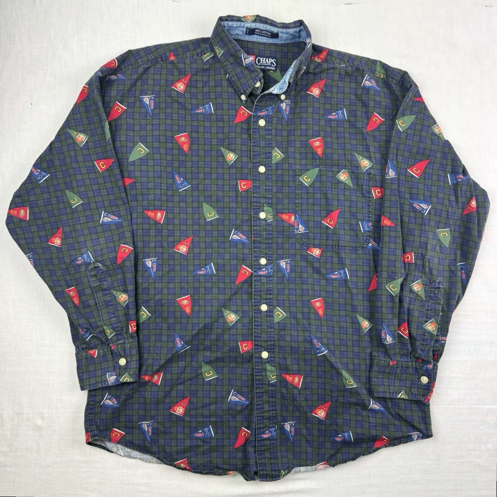 Chaps VINTAGE Chaps Ralph Lauren Men's Button-Down Shirt Adult Large Plaid Flag 90s Green Size US L / EU 52-54 / 3 - 2 Thumbnail