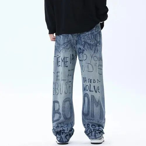 Japanese Brand Buggy jeans for men and women with graffiti print y2k Size US 34 / EU 50 - 6 Thumbnail