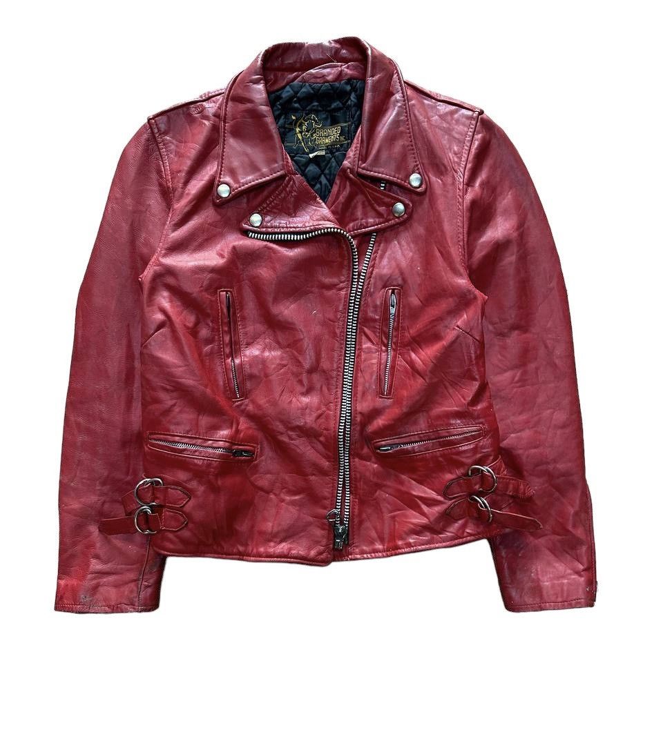 image of VTG Branded Garments Double Collar Leather Jacket in Red, Men's (Size Small)