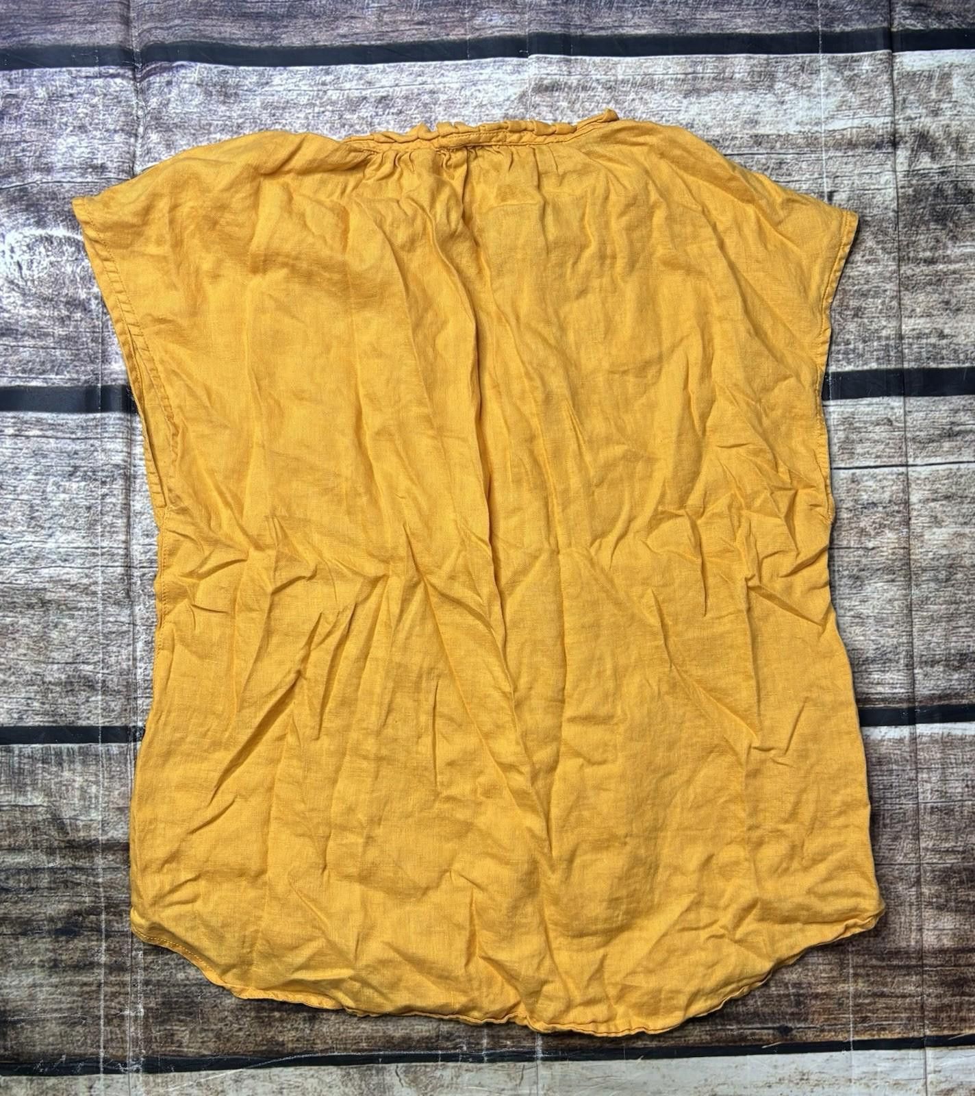 Lord & Taylor Lord & Taylor Top Womens Large Linen Yellow V-Neck Size L / US 10 / IT 46 - 3 Thumbnail