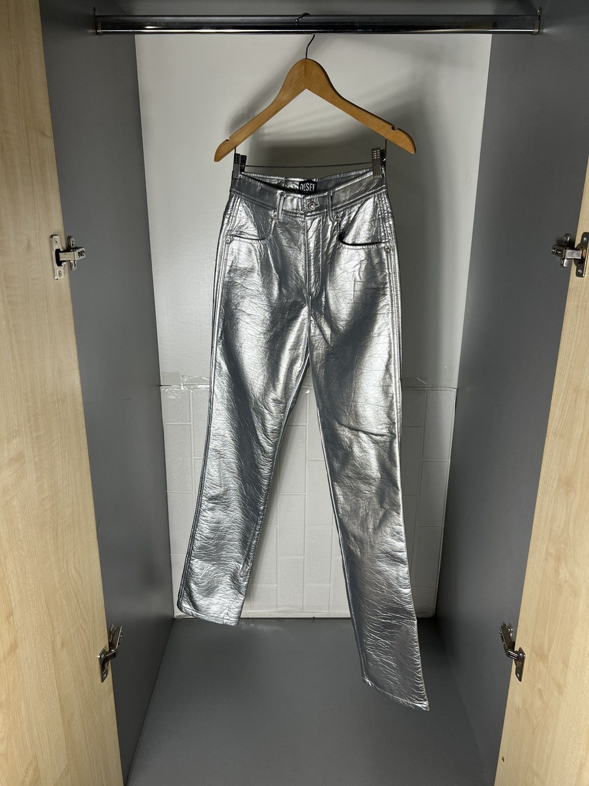 Diesel Black Gold VERY RARE DIESEL P-ARCY SILVER METAL DESIGNER PANTS LUXURY Size 27" / US 4 / IT 40 - 10 Thumbnail