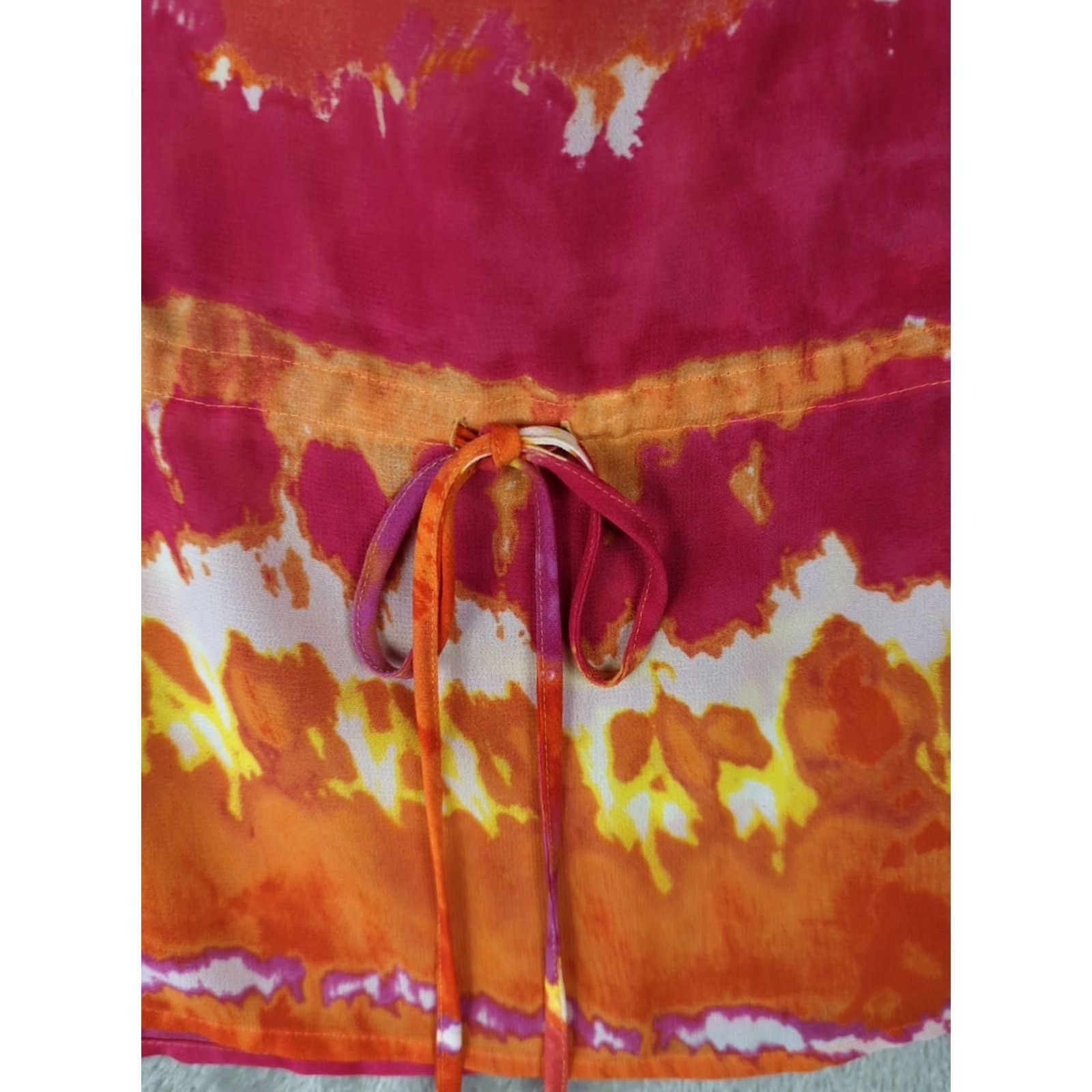 Chaps VINTAGE CHAPS Womens Blouse Shirt Tie-Dye Drawstring Waist Semi Sheer Orange Pink XL Size XL / US 12-14 / IT 48-50 - 4 Thumbnail