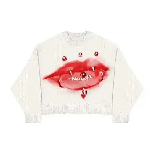 Printed Sexy Lips Knitwear Turtleneck Sweaters