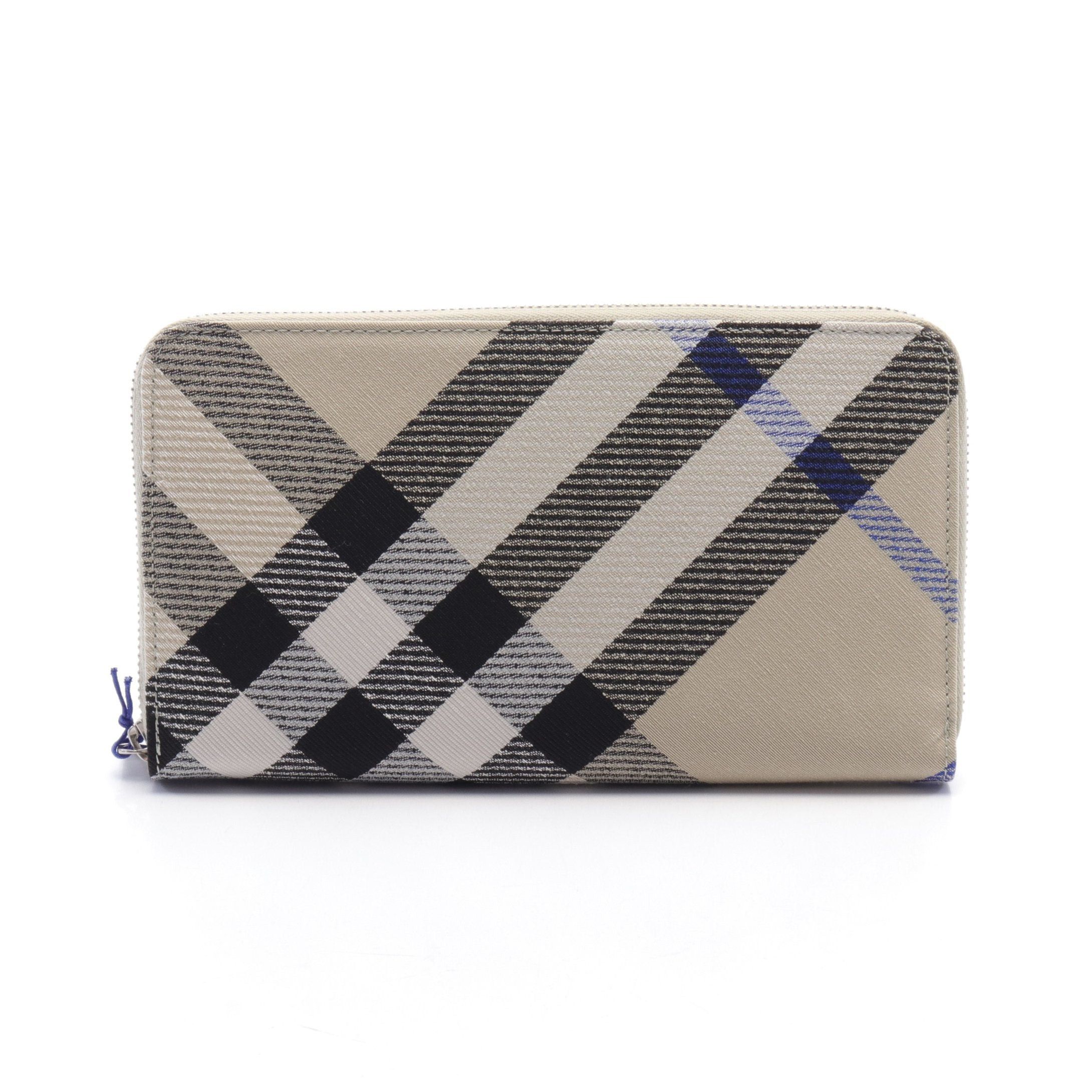 Burberry Burberry Round Zipper Long Wallet Check Canvas Gray Beige Black Multicolor Size ONE SIZE - 1 Thumbnail