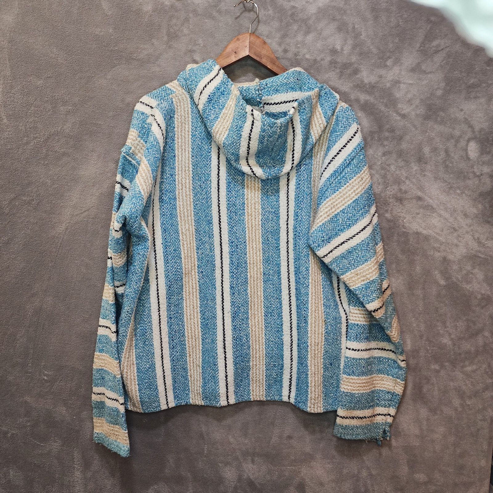 Earth Ragz Vintage Earth Rags Blue & White Poncho Men L, Mexican Size US L / EU 52-54 / 3 - 2 Thumbnail