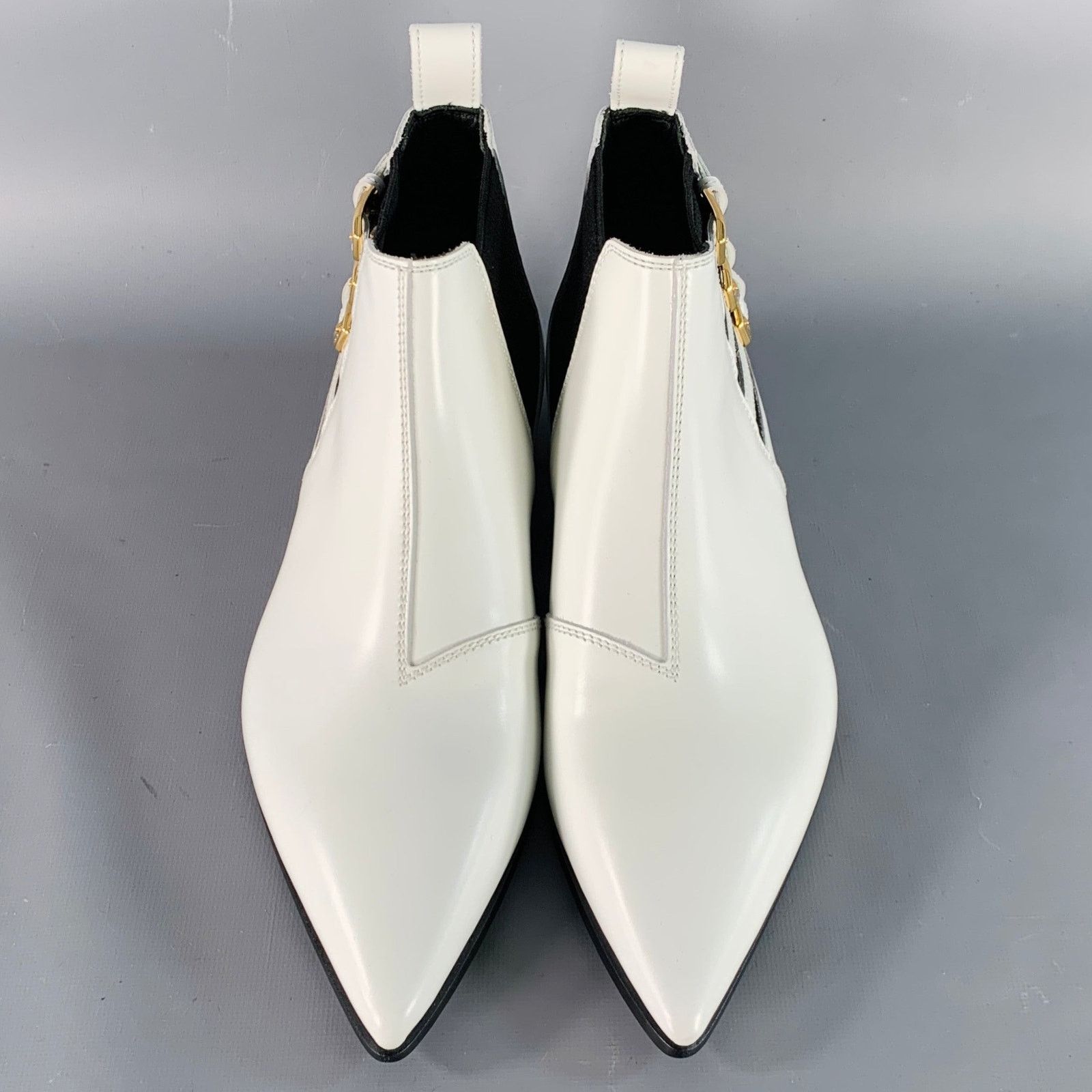 Gucci White Black Gold Leather Pointed Toe Pull On Ankle Boots Size US 8 / IT 38 - 5 Thumbnail