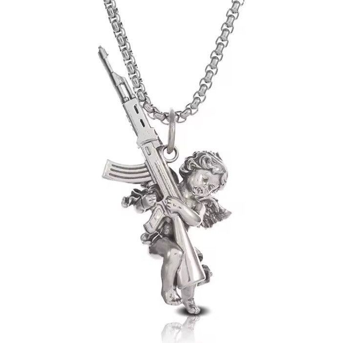 Chain x Jewelry Ak47 Cupid Pendant Necklace in Silver, Men's