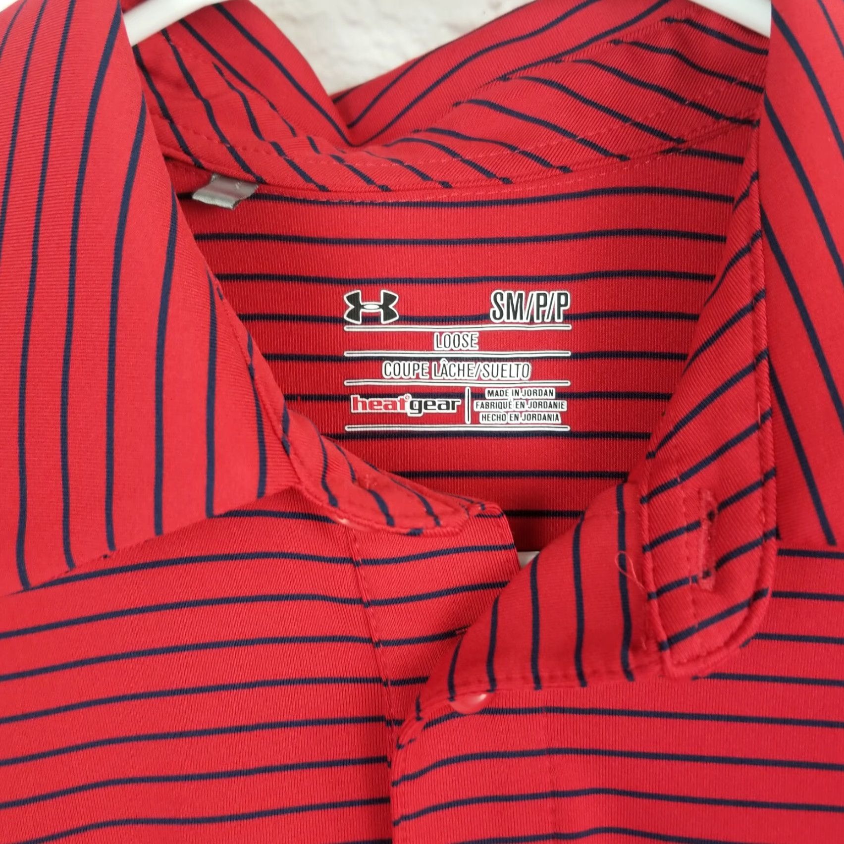 Under Armour Under Armour Heatgear Polo Shirt Mens Small Red Striped Short Sleeve Loose Fit Size US S / EU 44-46 / 1 - 5 Thumbnail