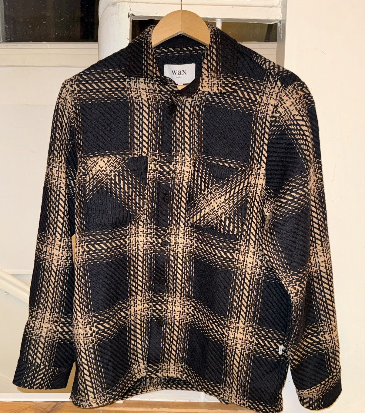 image of Wax London Whiting Overshirt Black/beige, Men's (Size Medium)