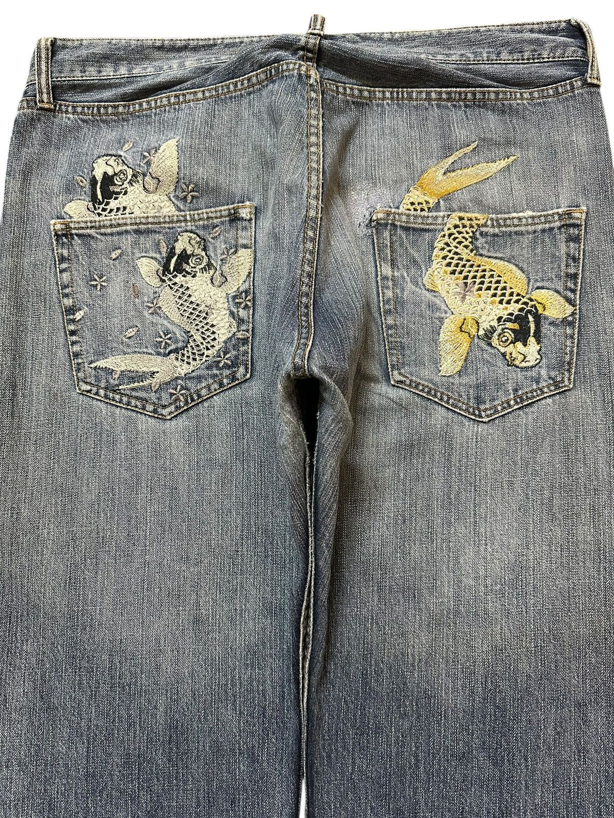 Kamakura Vintage Japanese Brand Sukajan Fish Koi Embroidered Jeans Size US 36 / EU 52 - 5 Thumbnail