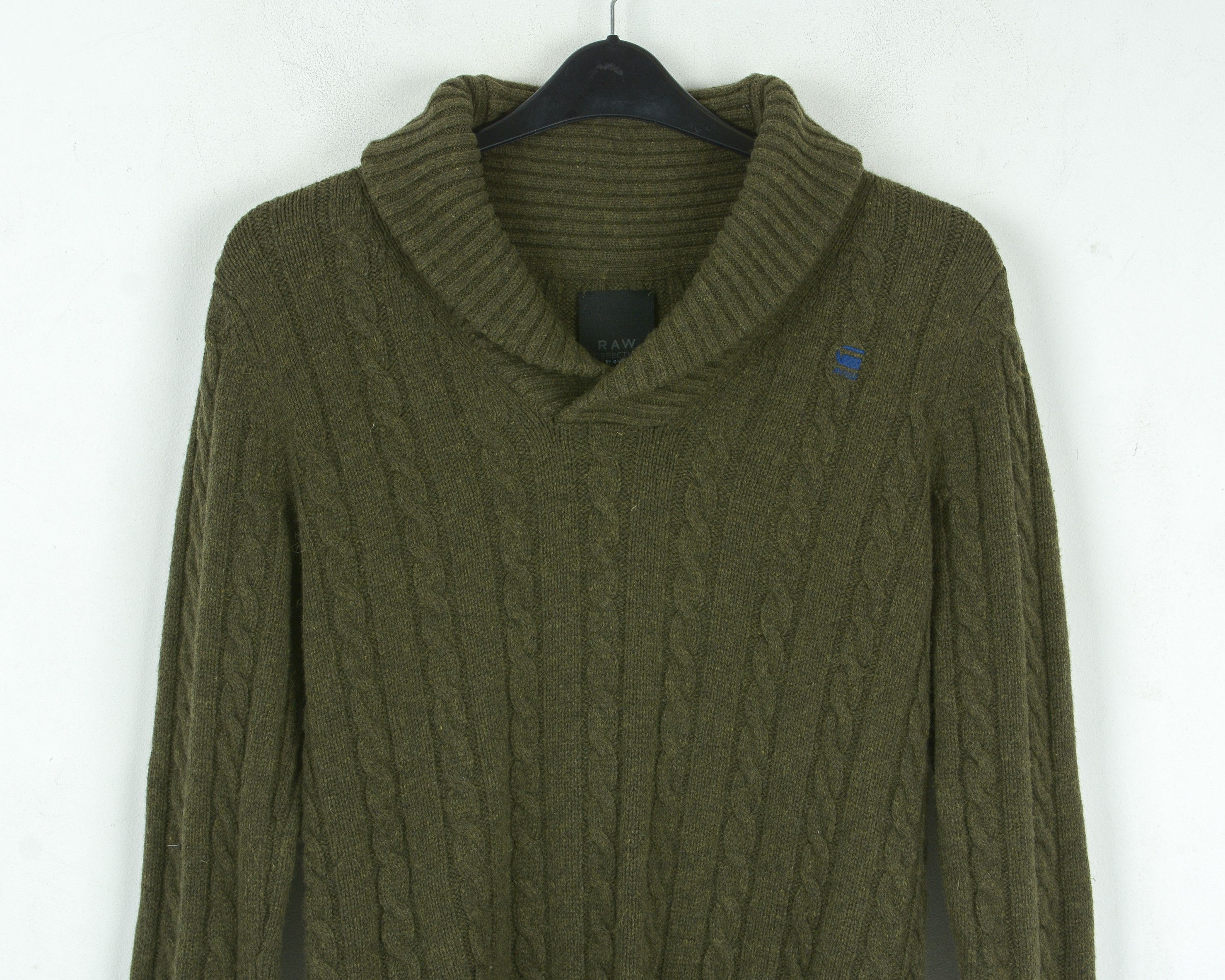 G-Star Lambswool M East Shawl Jumper Knit Sweater Pullover Green Size US M / EU 48-50 / 2 - 5 Thumbnail