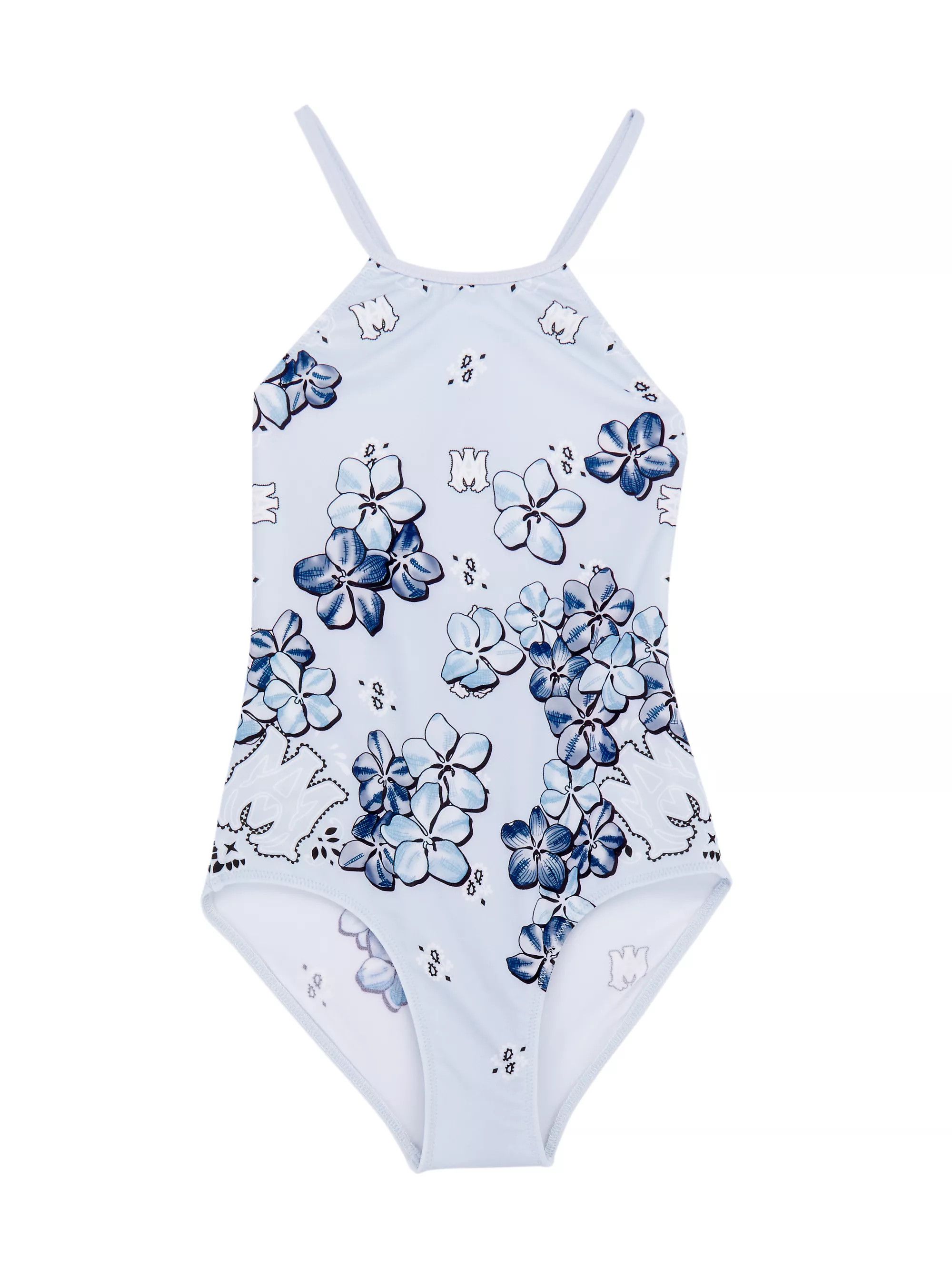 Amiri O1S1Wg110425 Kids Bandana Floral One-Piece Swimsuit In Blue (Size 2XS)