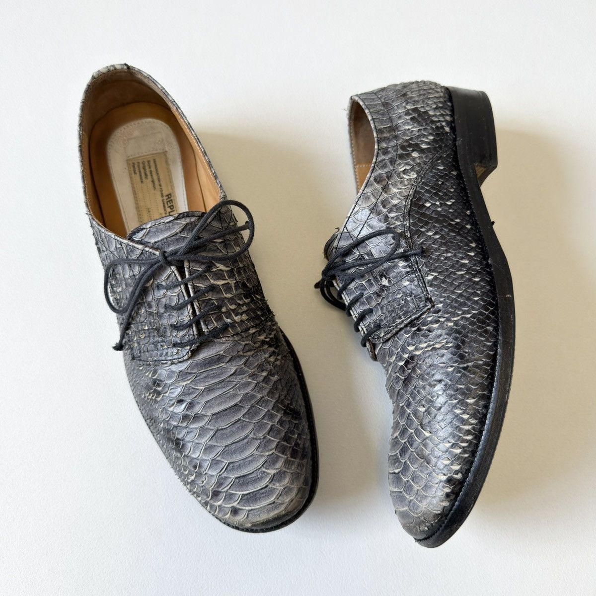Maison Margiela Gray Snakeskin Lace Up Leather Shoes Size US 7 / IT 37 - 1 Thumbnail
