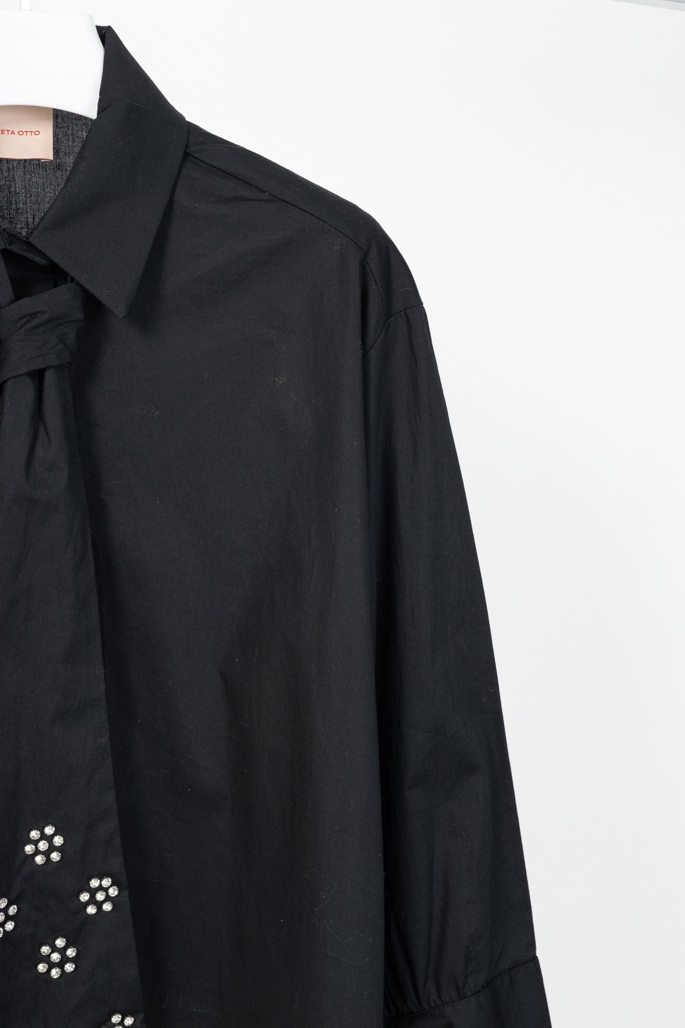 Other Zeta Otto Black Cotton Poplin Embellished-Tie Buttoned Shirt Size XL / US 12-14 / IT 48-50 - 6 Thumbnail