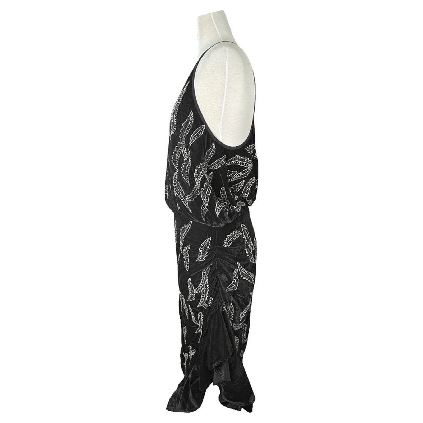 Dodo Bar Or Dodo Bar Or Agnes Black Velvet Beaded Asymmetrical Dress Size L / US 10 / IT 46 - 2 Thumbnail